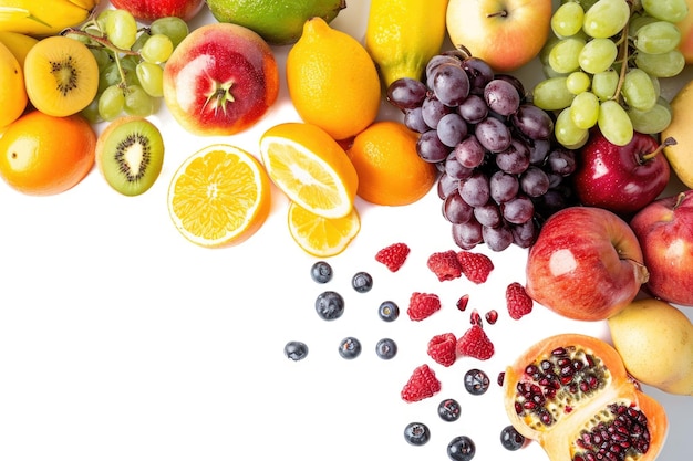 Frutas caindo em fundo branco