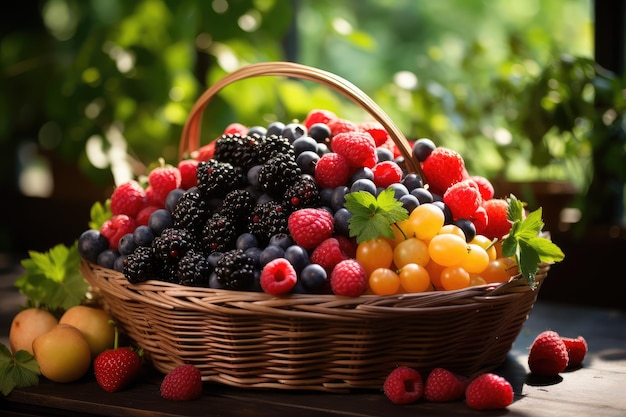 Frutas en canasta que sirven publicidad de fotografía de comida profesional