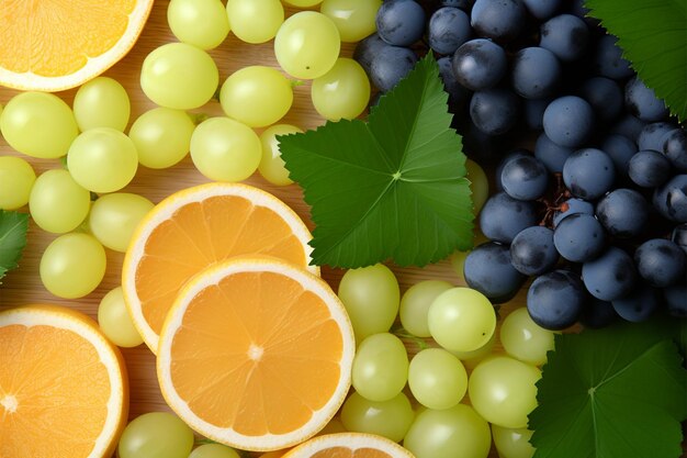 Foto frutas cítricas dispostas artisticamente em uma cativante exibição de cima para baixo