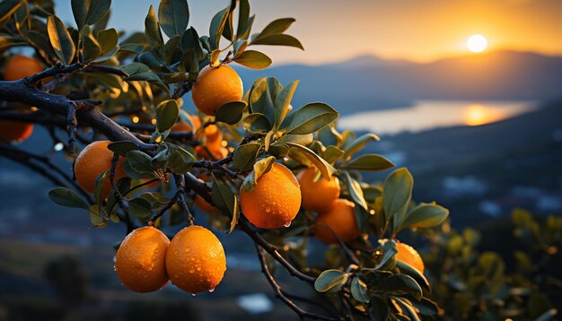 Foto frutas cítricas naranjas frescas en un árbol en la naturaleza generadas por la ia