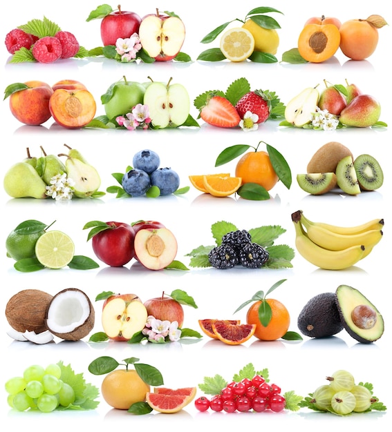 Frutas coleção de frutas laranja maçã maçãs banana morango pêra uvas