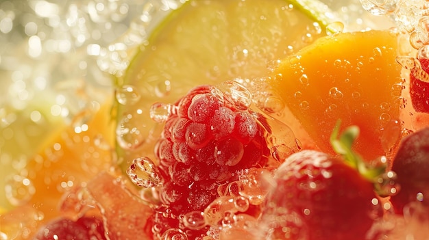 Frutas congeladas e bagas em sorvete de bastão Conceito de fundo