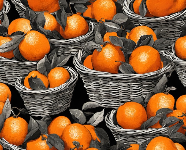 Frutas de laranja maduras e apetitosas numa cesta transbordante