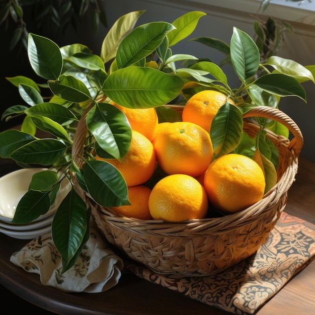 frutas de laranja numa cesta