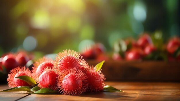 Frutas de rambutan na mesa