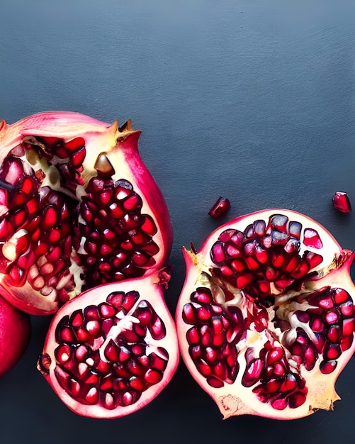 Frutas de romã descascadas de cor vermelha