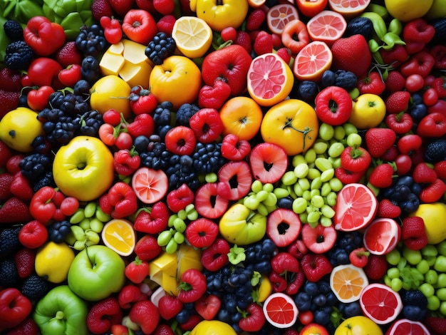 Frutas de verão vibrantes e fundo de textura de bagas Generative AI