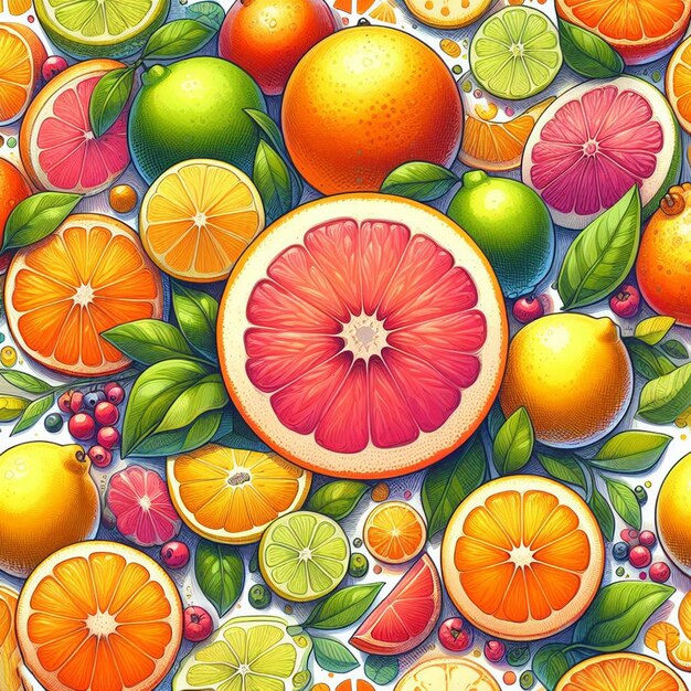 Frutas doces de limão Natureza morta Padrão de textura Aquarela Ícone Ilustração de imagem Papel de parede vetorial