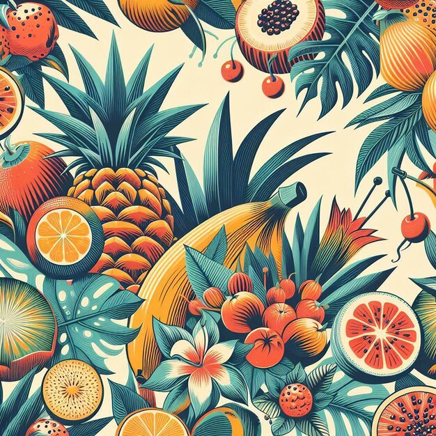 Foto frutas dulces tropicales frutas naturaleza muerta patrón de textura acuarela icono ilustración de imágenes vector