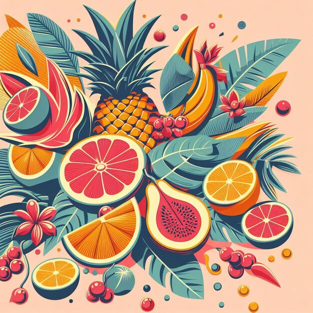 Foto frutas dulces tropicales frutas naturaleza muerta patrón de textura acuarela icono ilustración de imágenes vector
