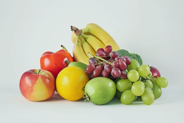 Frutas e legumes frescos isolados em branco