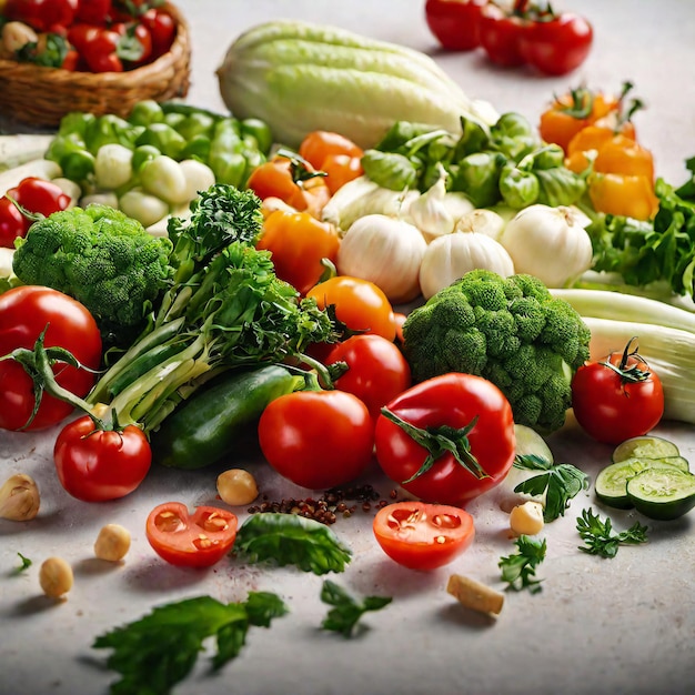 Frutas e legumes frescos na mesa da cozinha