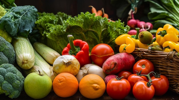 Foto frutas e legumes frescos não pessoas generative ai