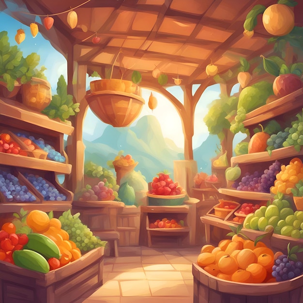 Foto frutas e legumes no mercado ilustração para o seu desenho