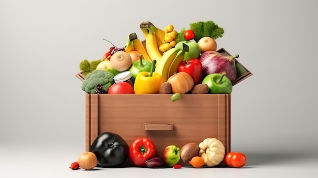 Frutas e outros alimentos para doação Cor brilhante Generative Ai