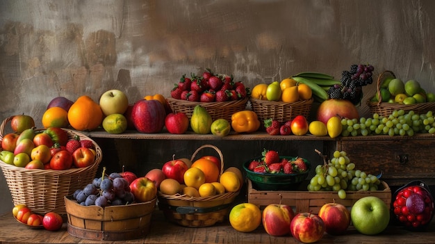 Frutas e recipientes Colocar frutas em tigelas, cestas ou caixas