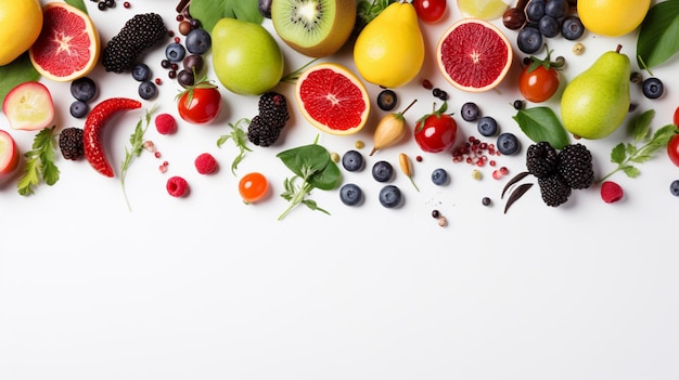 Frutas e vegetais em um fundo branco