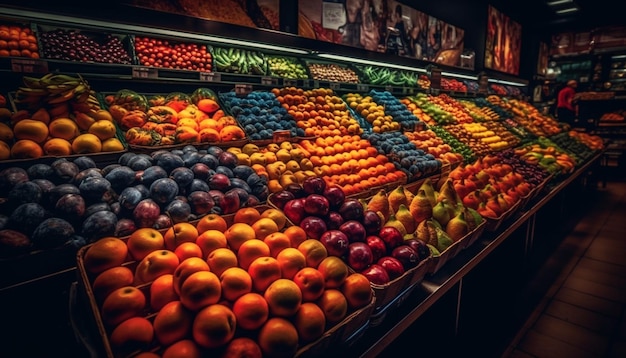 Frutas e vegetais orgânicos frescos em abundância gerados por IA