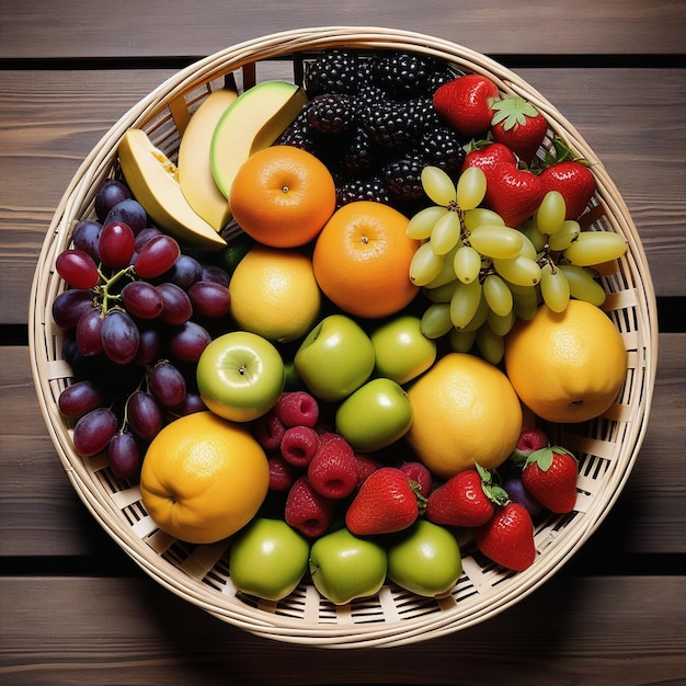 Foto frutas em cesta imagem realista e impressionante.