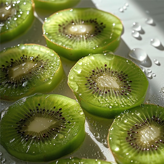 frutas em fatias de kiwi com gotas