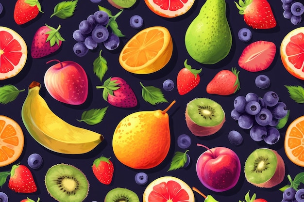 Foto frutas de fondo con patrón sin costuras