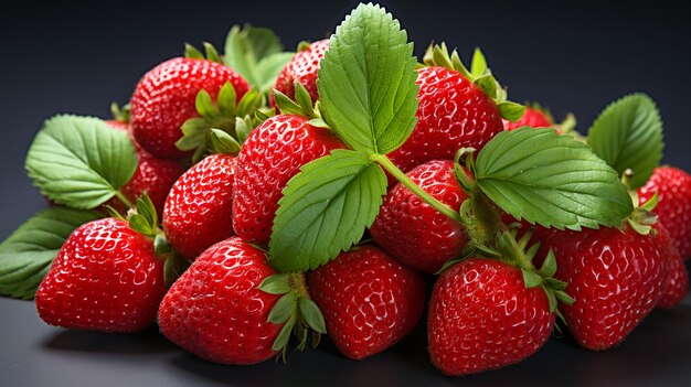 frutas de fresa maduras sobre un fondo oscuro