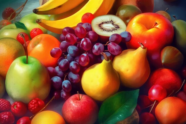 Frutas frescas arte colorido temporada orgánica Generar Ai