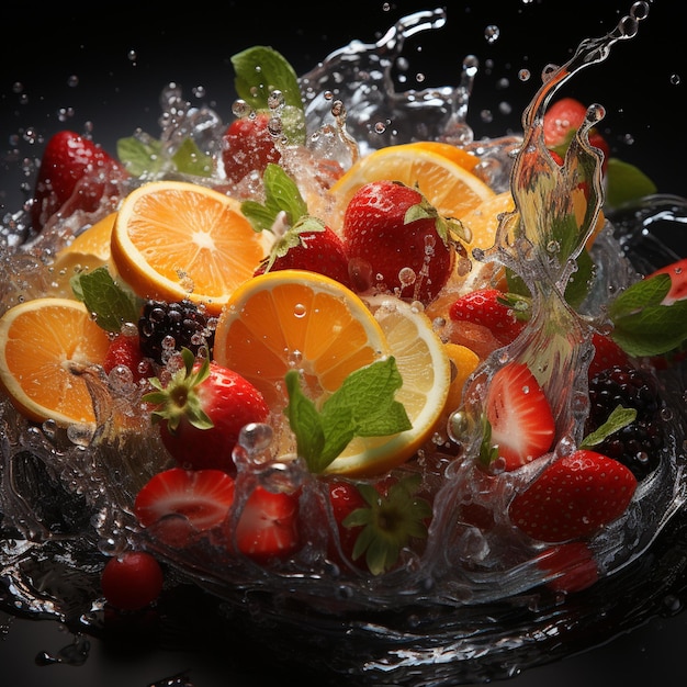 Foto frutas frescas caindo na água