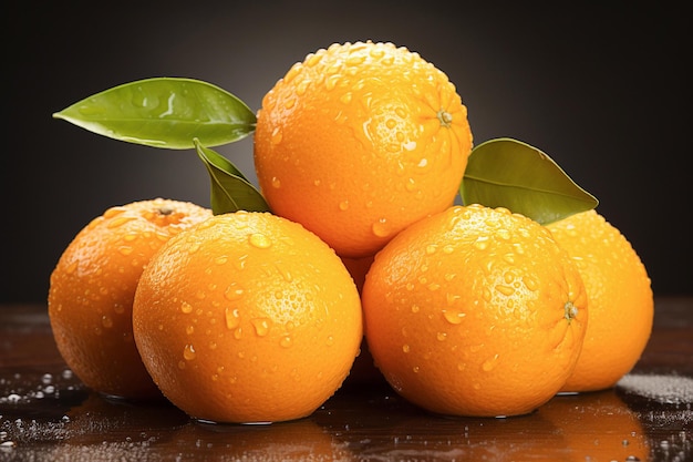 Frutas frescas de laranja com folhas Imagem generativa de Ai