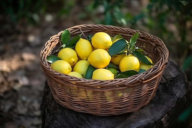 Frutas frescas de limão numa cesta