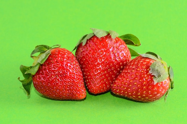 Frutas frescas de morango maduras em um fundo colorido