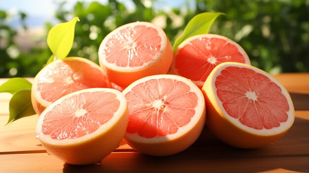 Frutas frescas de pomelo no fundo da mesa branca