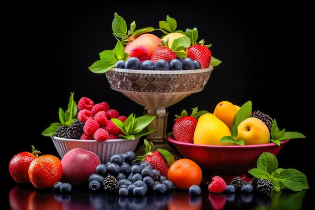 Frutas frescas de verão em tigelas