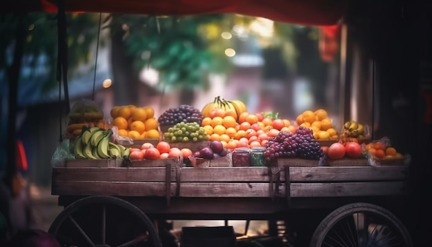 Frutas frescas e vegetais em uma cesta gerada por IA