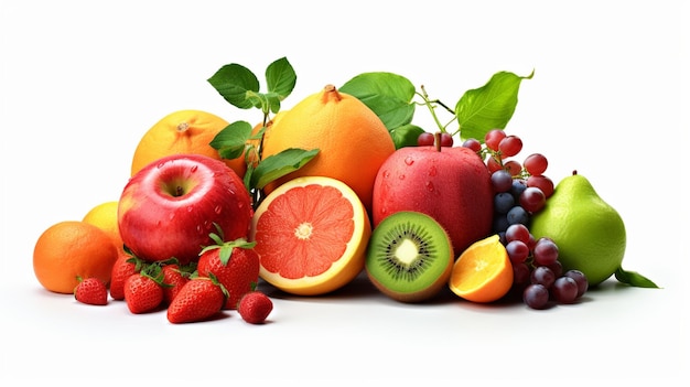 Frutas frescas em fundo branco
