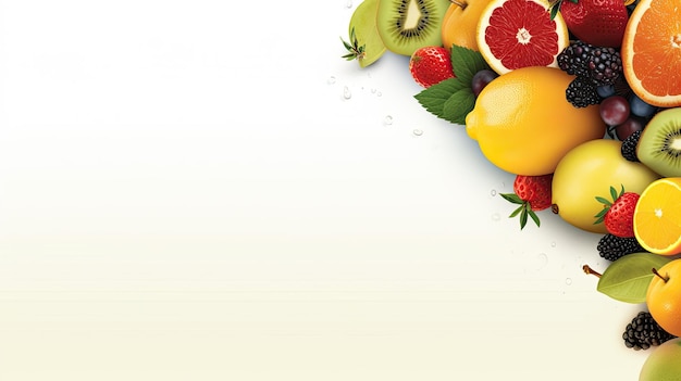 Frutas frescas fondo de alimentos Banner web con espacio de copia IA generativa