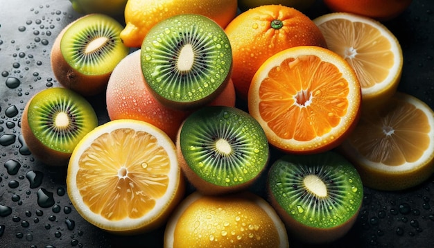 Frutas frescas kiwi naranja limón