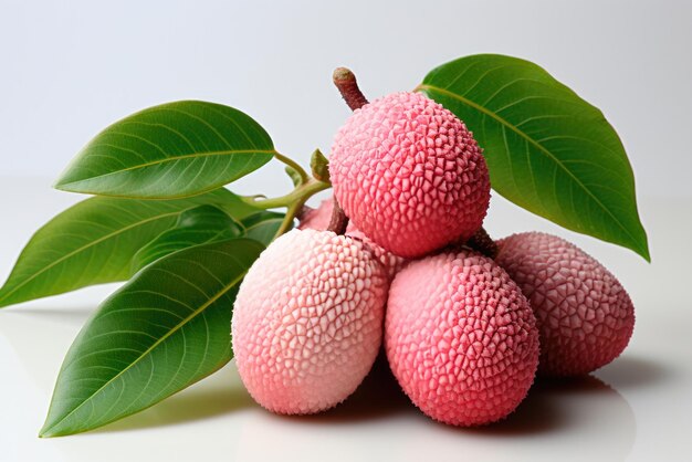 Frutas frescas de lichi sobre un fondo blanco