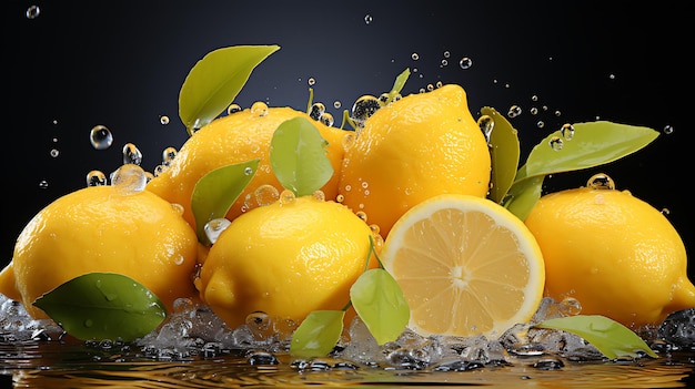 Frutas frescas de limón orgánico con hojas.