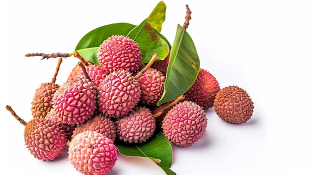 Frutas frescas maduras de lichi sobre un fondo blanco