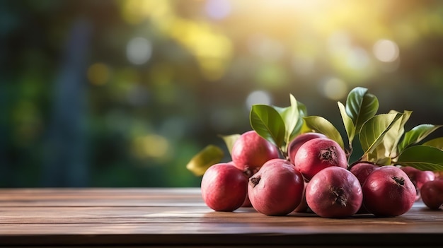 Frutas frescas de mangostán en la mesa de madera