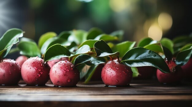 Frutas frescas de mangostán en la mesa de madera