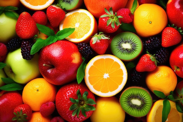 Frutas frescas misturadas fundo de frutas deliciosas