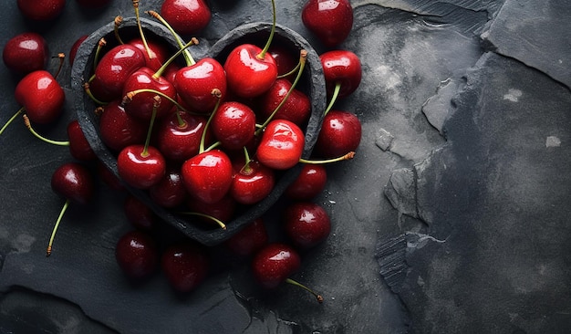 Frutas frescas de primer plano de cerezas rojas