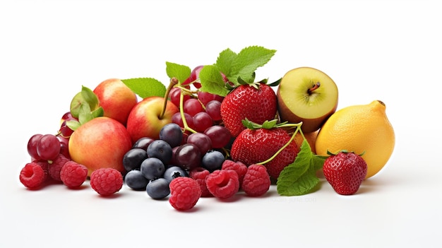 Frutas frescas sobre un fondo blanco