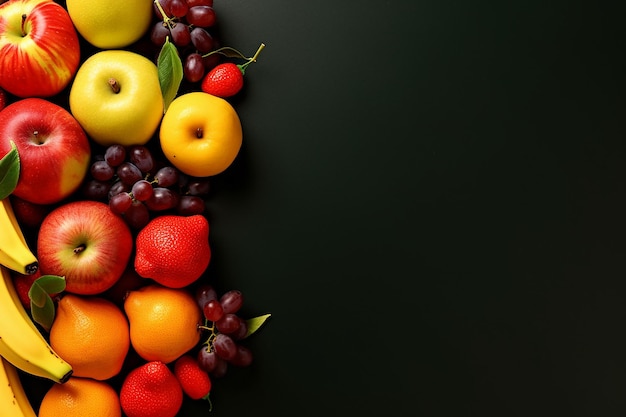 Frutas frescas variadas sobre um fundo escuro