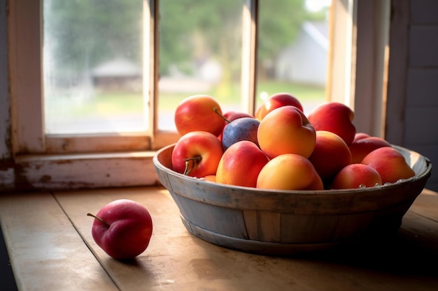 Frutas frescas de verano en la mesa Shiplap blanca