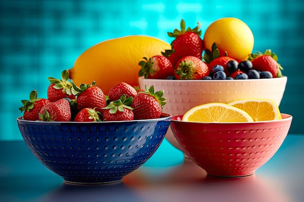 Foto frutas frescas de verano en tazones