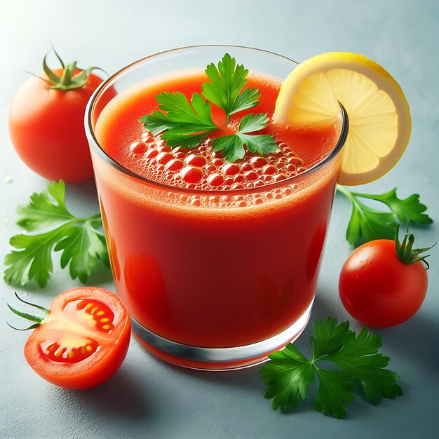 Frutas y jugo de tomate para una dieta saludable