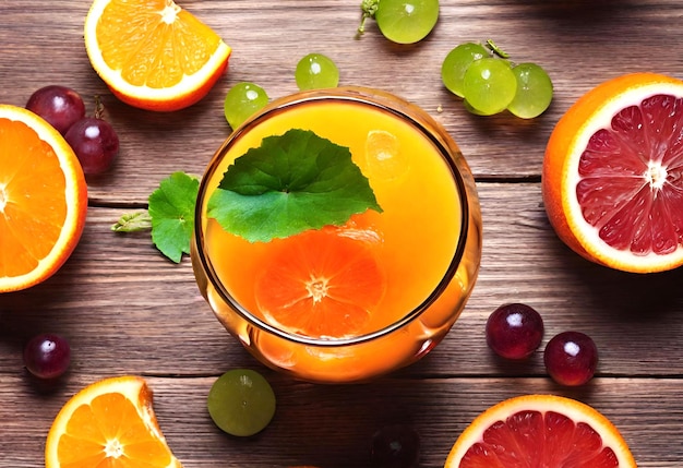 Frutas jugosas limón naranja pomelo copas con jugo recién exprimido